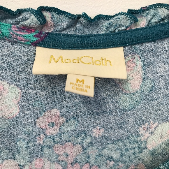 ModCloth Teal‎ Floral Blouse. Medium - Picture 4 of 5